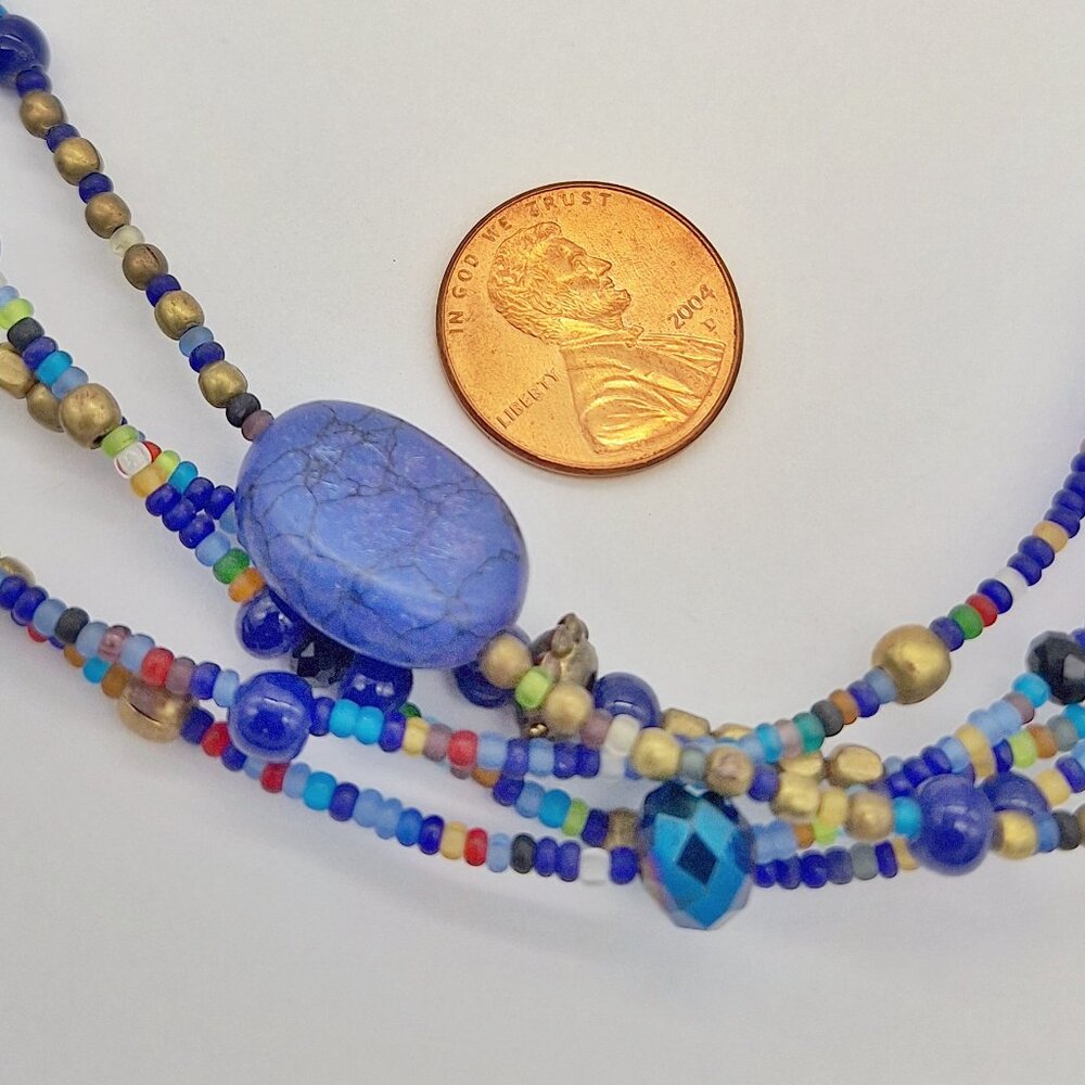 Multi Strand Blue Seed Bead Multicolor Necklace - Picture 9 of 11